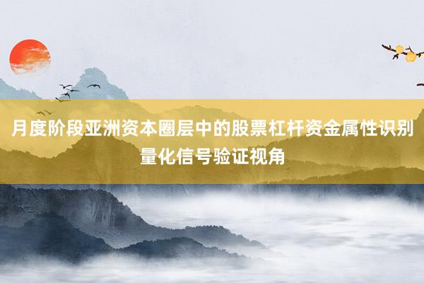 月度阶段亚洲资本圈层中的股票杠杆资金属性识别量化信号验证视角