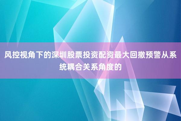 风控视角下的深圳股票投资配资最大回撤预警从系统耦合关系角度的