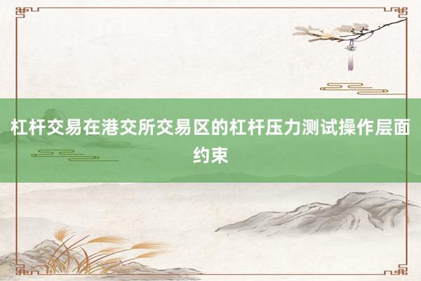 杠杆交易在港交所交易区的杠杆压力测试操作层面约束