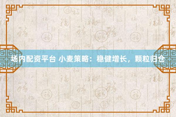 场内配资平台 小麦策略：稳健增长，颗粒归仓
